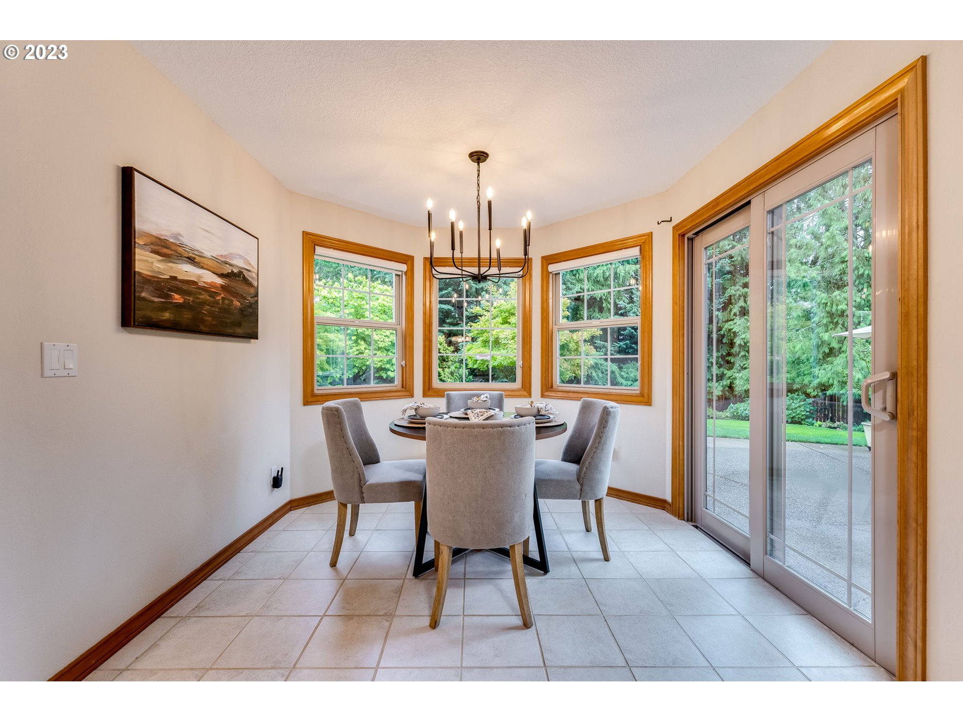 3200 Northeast Jackson Rd Loop Hillsboro, OR 97124 - Photo 18 of 37 a dining room with furniture a chandelier and wooden floor