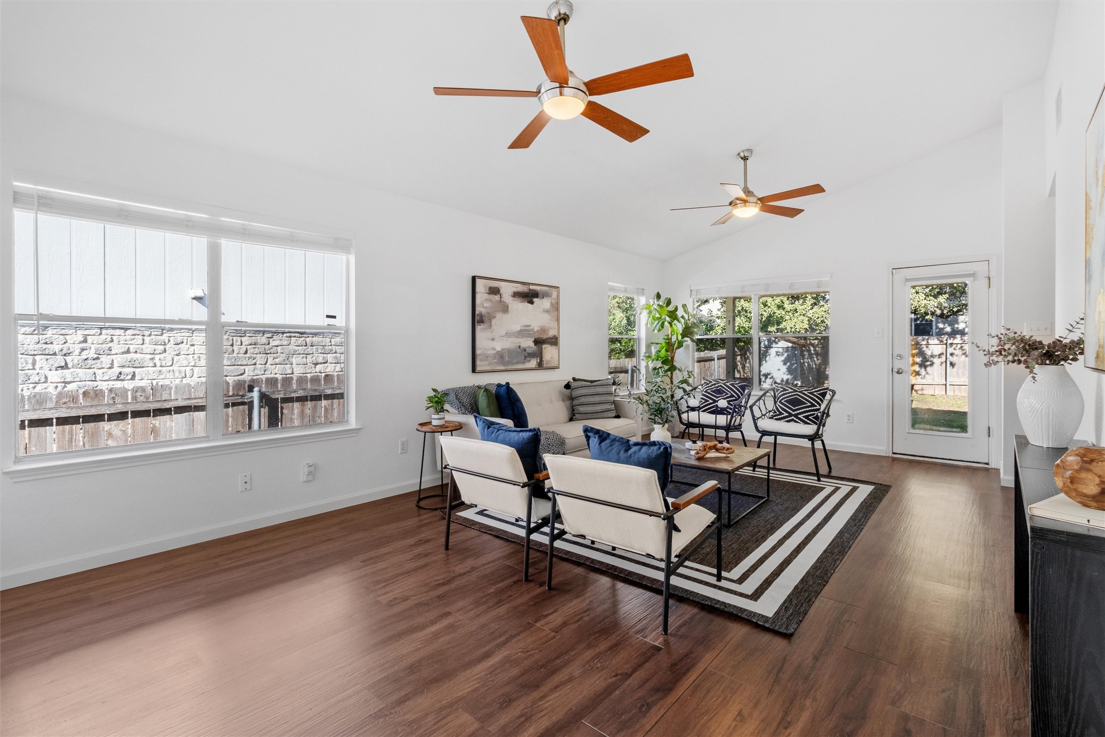 Natural light floods the living room