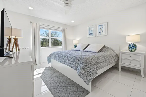 a bedroom with a large bed and a flat screen tv