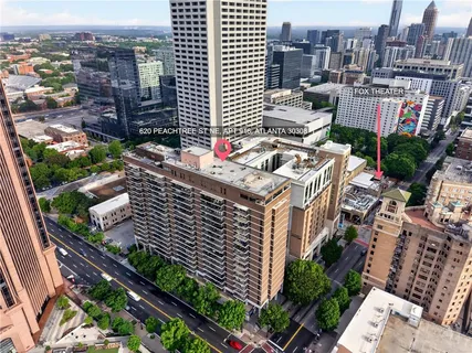 a city view with tall buildings