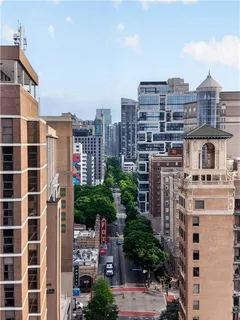 a view of a city that has tall buildings