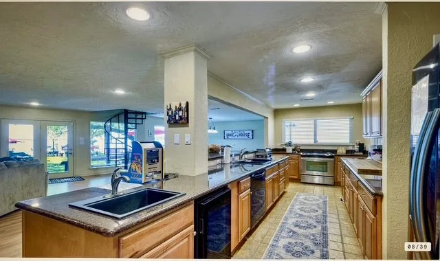 a kitchen with lots of counter top space