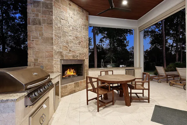 an outdoor space with furniture