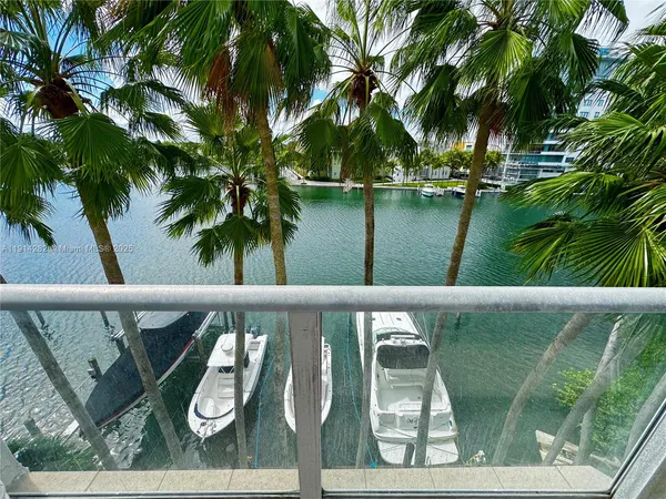 a view of a palm plant from a balcony