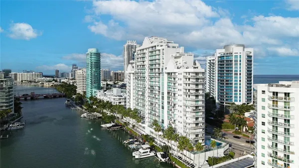a city view with tall buildings