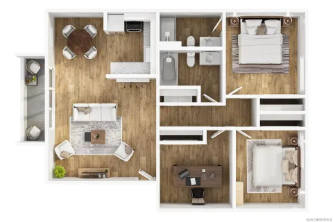 an aerial view of houses with outdoor space