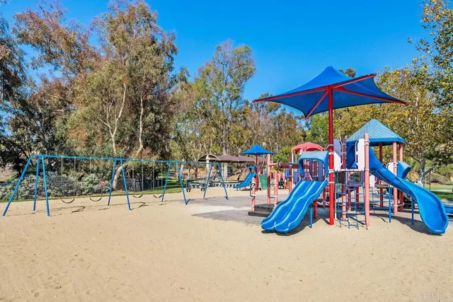 a view of a park with slide