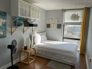 375 Ralph McGill Boulevard Northeast, Unit 1203 Atlanta, GA 30312 - Photo 6 of 12 a bedroom with a bed and wooden floor