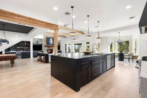 a kitchen with lots of counter top space