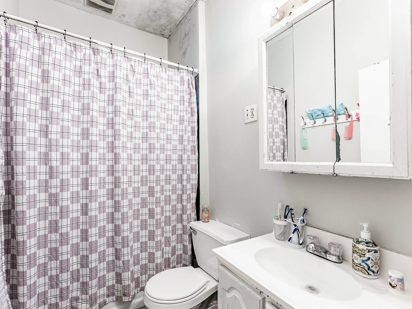 3244 North Drake Avenue Chicago, IL 60618 - Photo 18 of 37 a bathroom with a sink a toilet and shower curtain