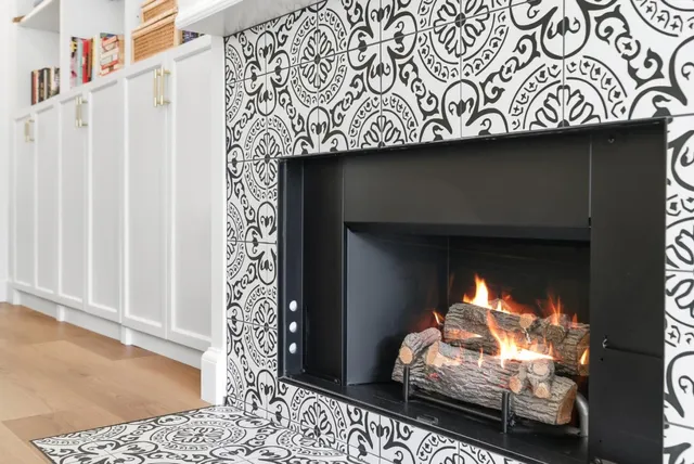 a room with furniture and a fireplace