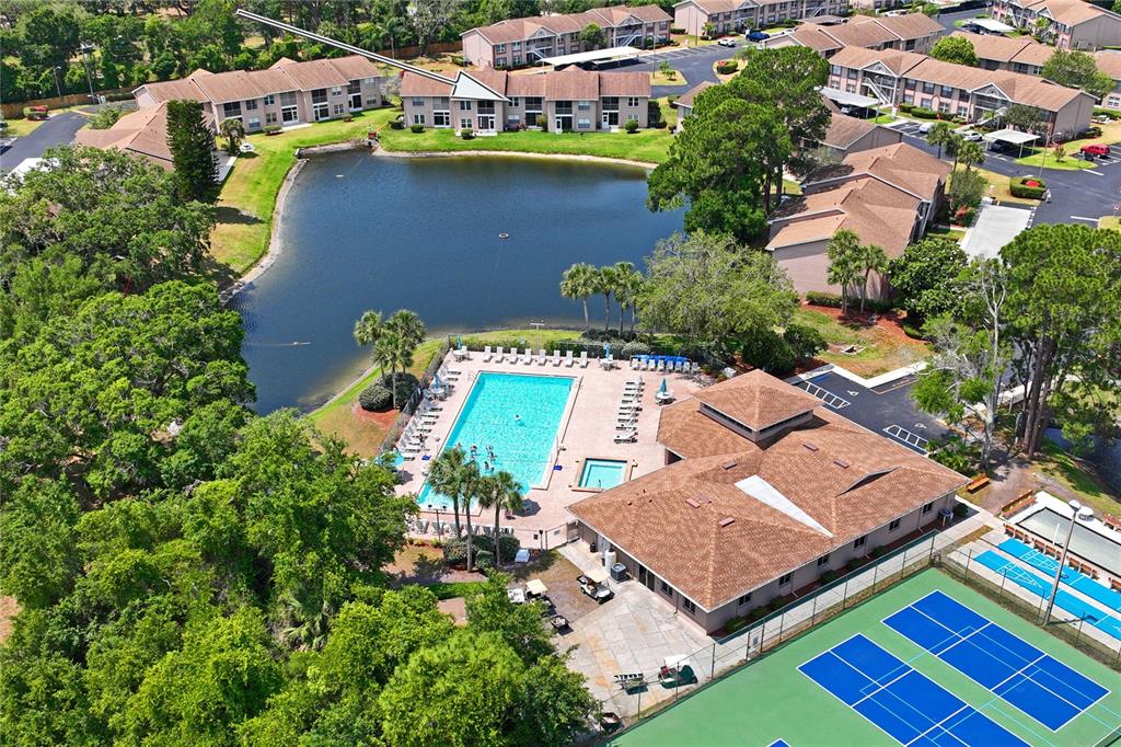 6424 Spring Flower Drive, Unit 24 New Port Richey, FL 34653 - Photo 53 of 66 an aerial view of a house with a garden and lake view