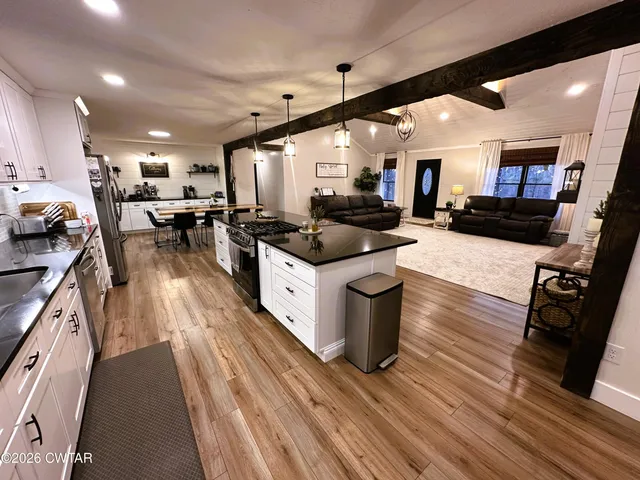 a kitchen with lots of counter top space