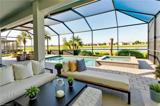 a living room with patio area