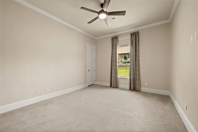 a view of a swimming pool with a yard and plants