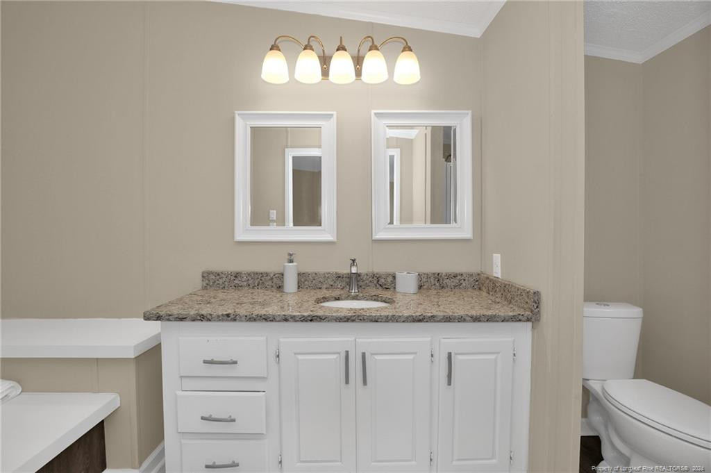 51 Old Forte Trail Spring Lake, NC 28390 - Photo 22 of 33 a bathroom with a granite countertop sink and a toilet