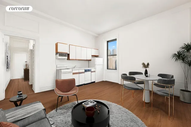 a workspace with furniture and wooden floor