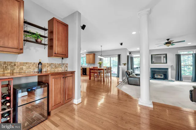 a view of a dining room and furniture