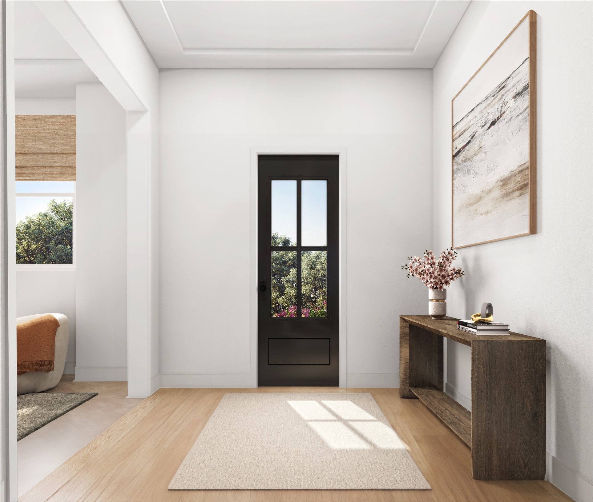 5315 Lambeth Riverside Drive Houston, TX 77091 - Photo 5 of 18 Light-filled entry with a sleek modern front door, tall ceilings, and warm wood flooring. Clean lines and a welcoming foyer create an inviting first impression the moment you walk in.