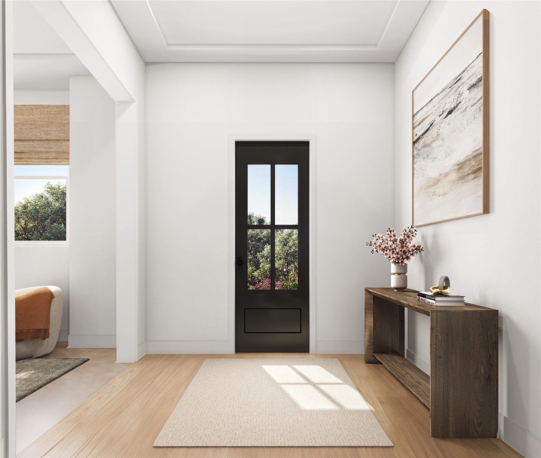 5315 Lambeth Riverside Drive Houston, TX 77091 - Photo 5 of 18 Light-filled entry with a sleek modern front door, tall ceilings, and warm wood flooring. Clean lines and a welcoming foyer create an inviting first impression the moment you walk in.