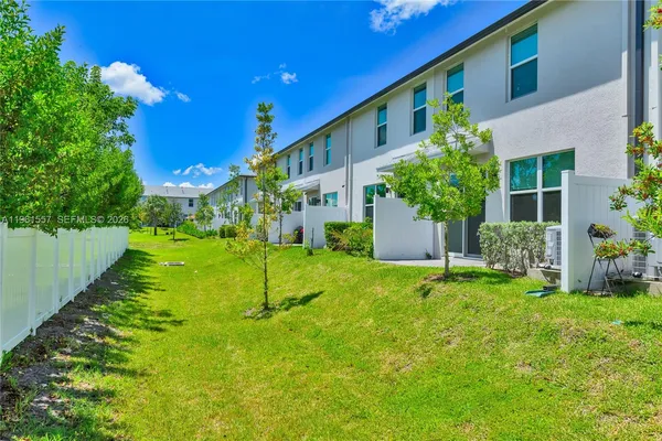 a view of a garden with a slide