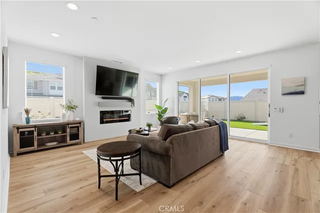 a room with sliding glass door