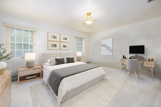 a bedroom with furniture and a bed