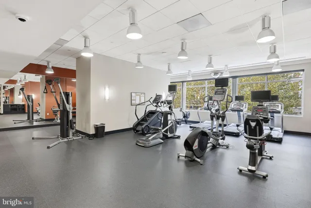 a view of a room with gym equipment