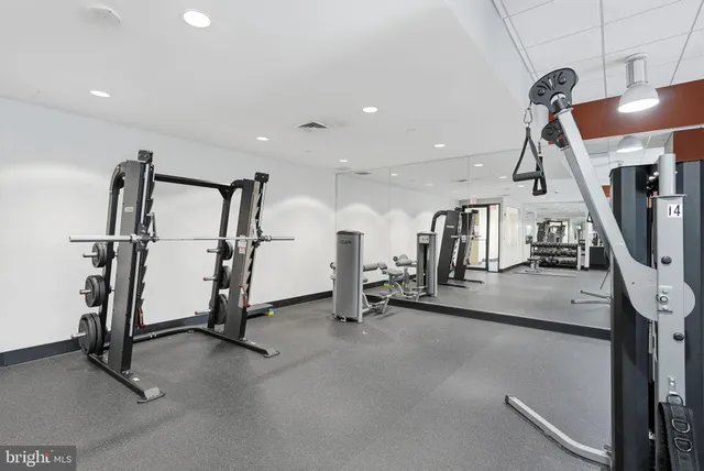 a view of a room with gym equipment