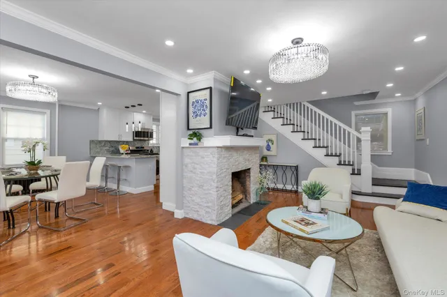 a living room with furniture and a table