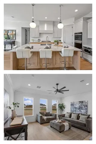 a view of a work space with furniture and a window