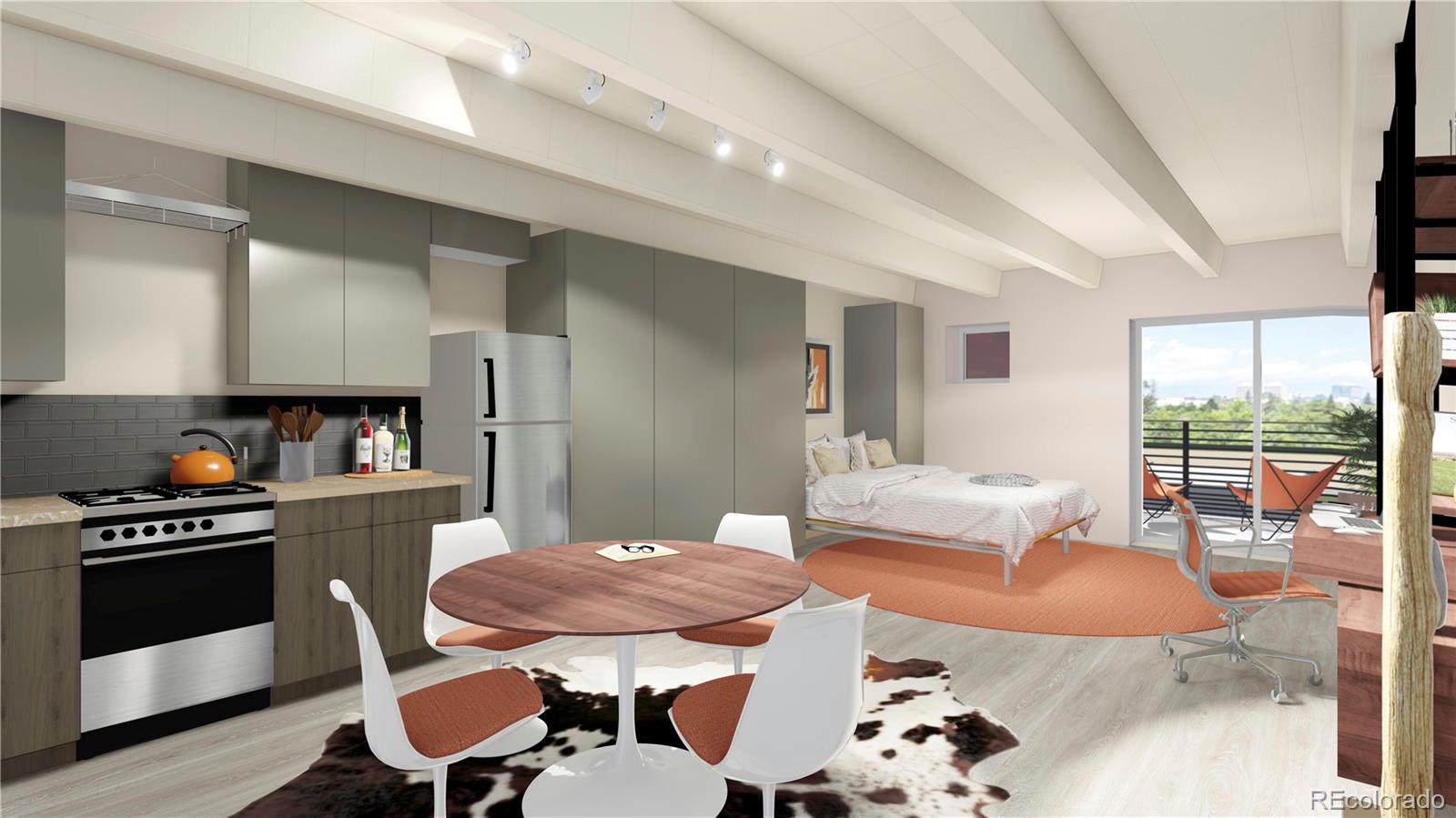 1495 Vrain Street, Unit 311 Denver, CO 80204 - Photo 4 of 16 a kitchen with a table chairs stove and kitchen view