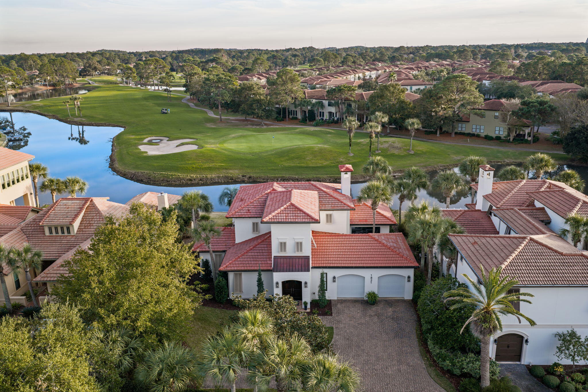an aerial view of a house with a garden