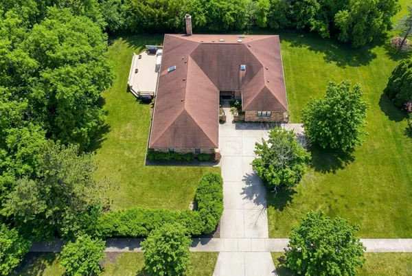 an aerial view of a house