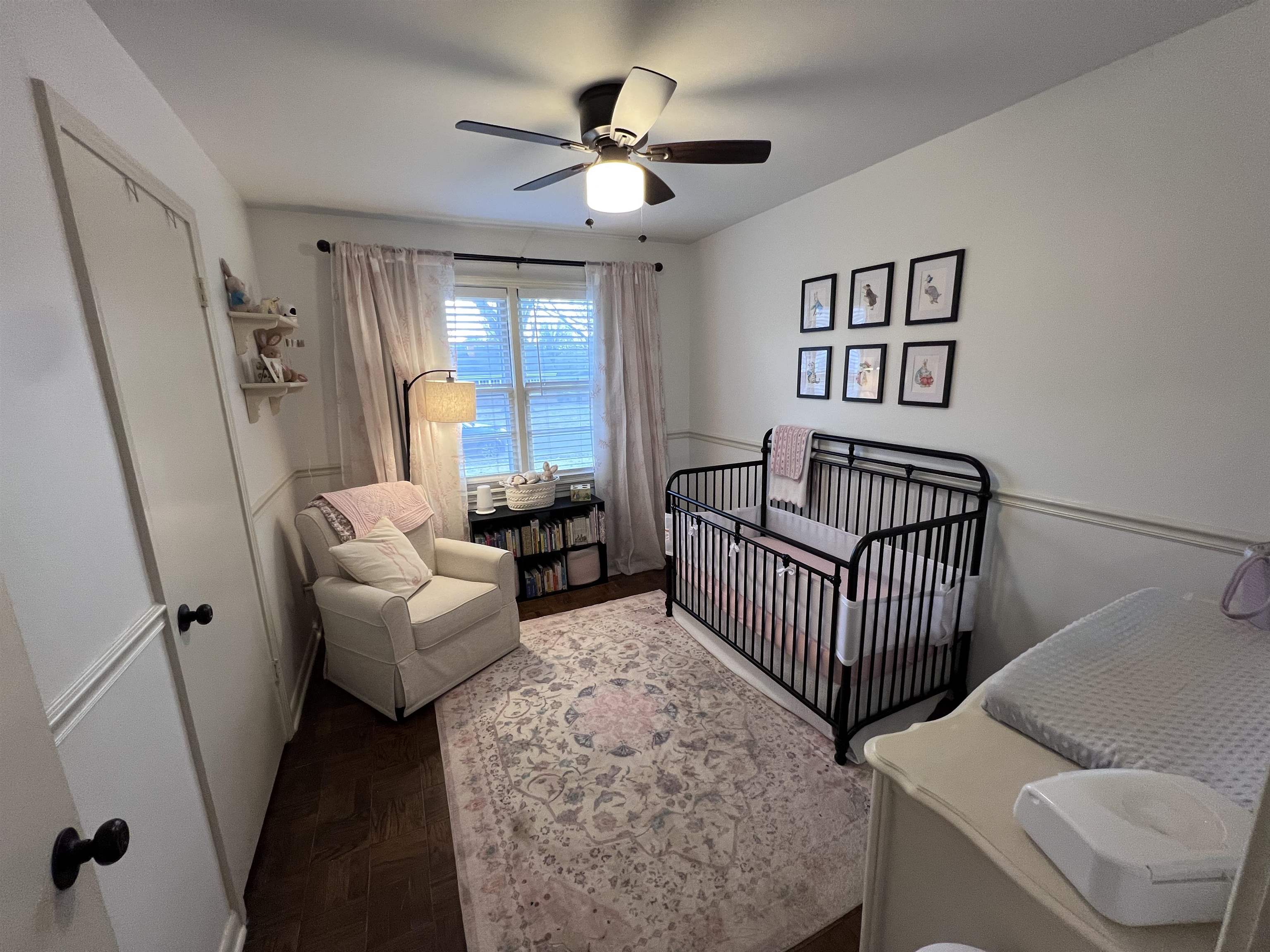 5056 Wingdale Road Memphis, TN 38117 - Photo 14 of 18 Bedroom with a nursery area, parquet flooring, and ceiling fan