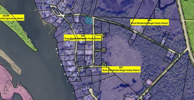 a view of a yard with large trees