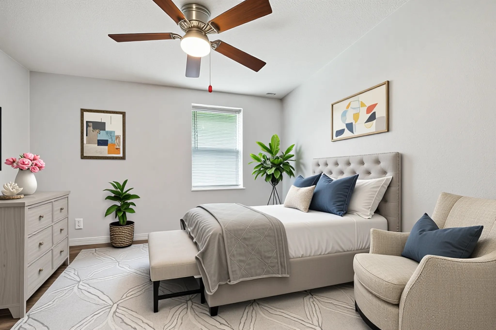110 Maplewood Street Dayton, TX 77535 - Photo 2 of 12 a bedroom with a bed and a chandelier
