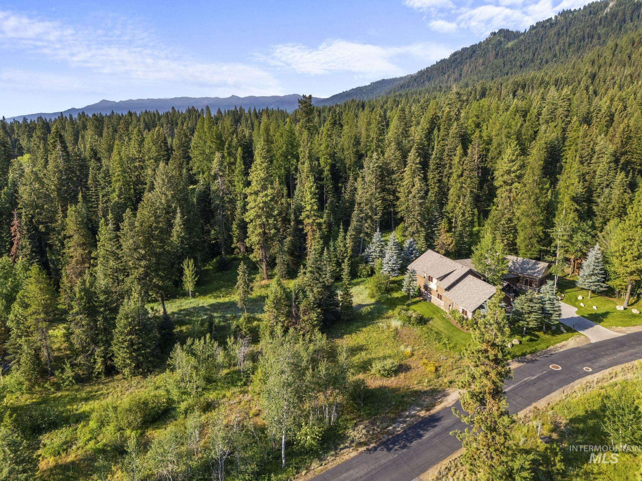 459 Discovery Drive Cascade, ID 83611 - Photo 4 of 17 Aerial view of property and surrounding area with mountains and a forest