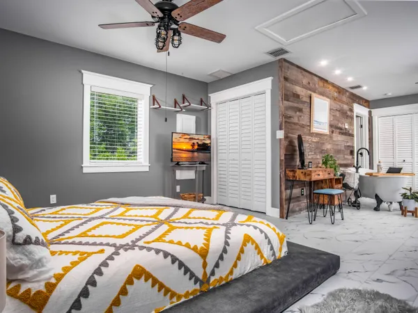 a table and chairs in a room