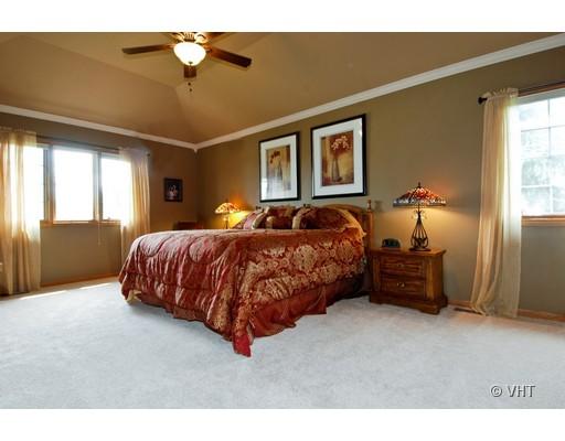13331 Cathy Lane Plainfield, IL 60585 - Photo 12 of 16 a bedroom with a bed and a chandelier