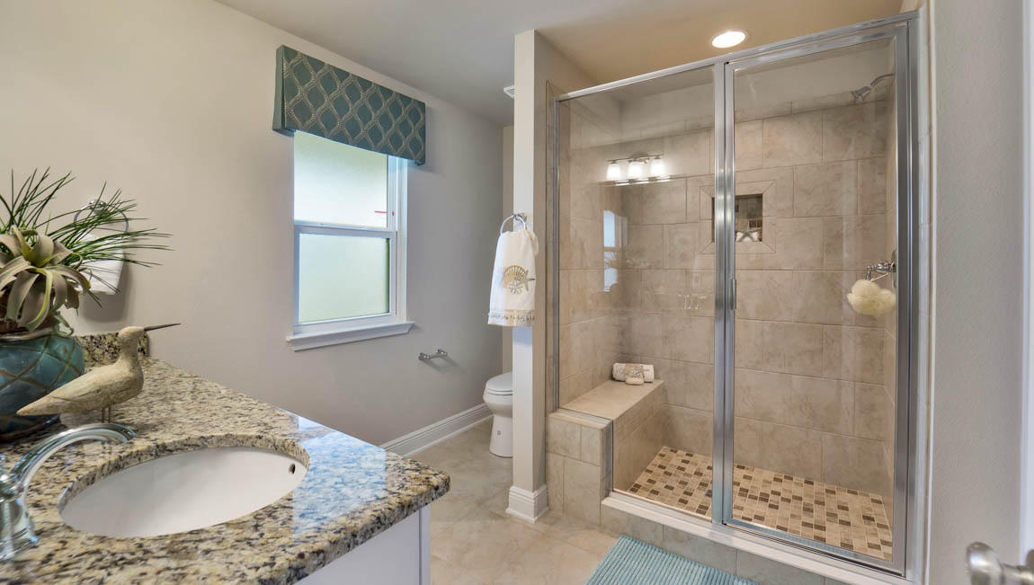 260 Southern Pnes Road, Unit LOT 26 Santa Rosa Beach, FL 32459 - Photo 15 of 15 a bathroom with a granite countertop shower a mirror and a sink