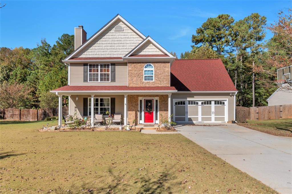 a front view of a house with patio
