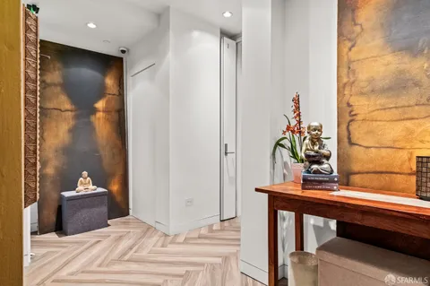 a view of a hallway with workspace