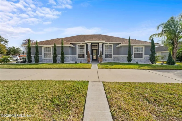 a view of swimming pool in front of building