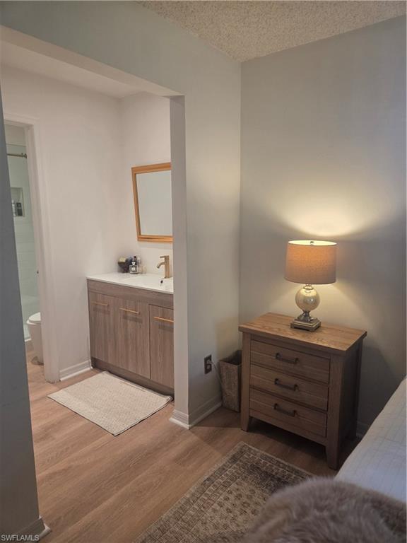 3531 County Barn Road, Unit C201 Naples, FL 34112 - Photo 15 of 20 Bathroom featuring light wood finished floors, vanity, and a textured ceiling