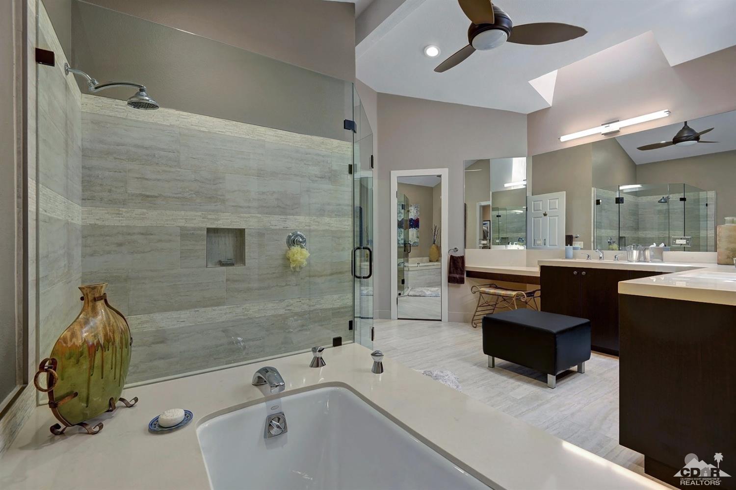 395 Red River Road Palm Desert, CA 92211 - Photo 18 of 29 a bathroom with a tub sink shower and mirror