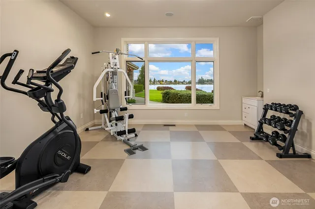 a view of a room with gym equipment