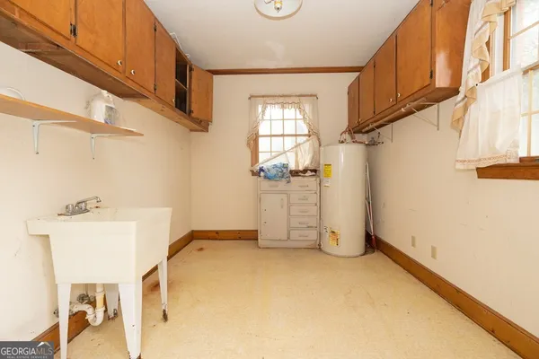 a view of a room with racks on the wall