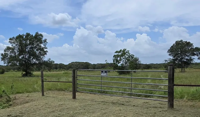 a view of a bench in a field