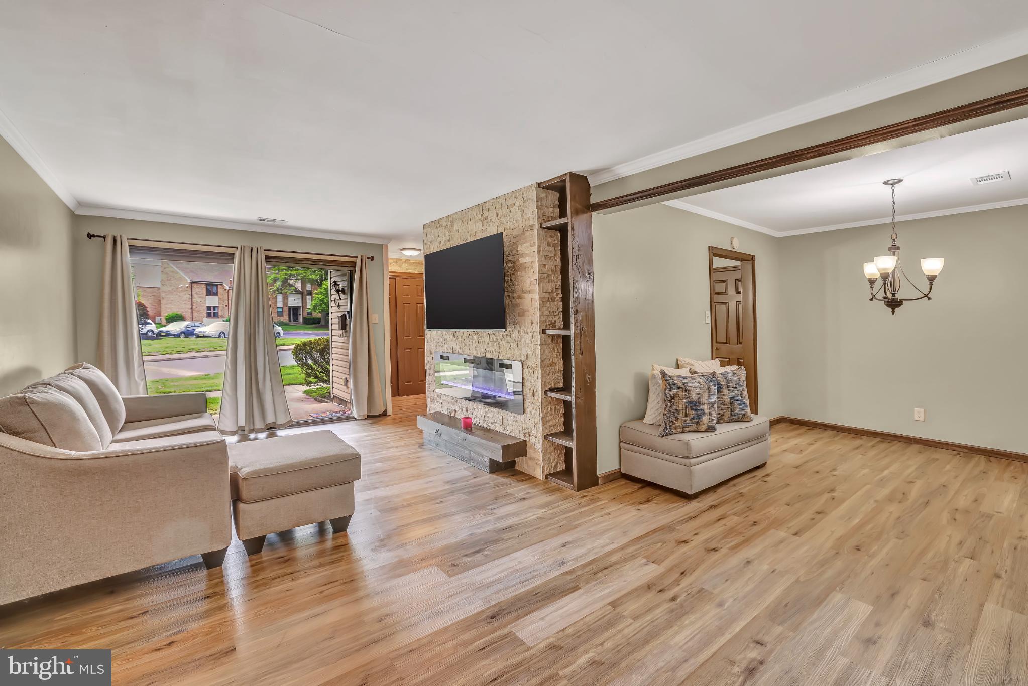 Spacious living area with modern accents.